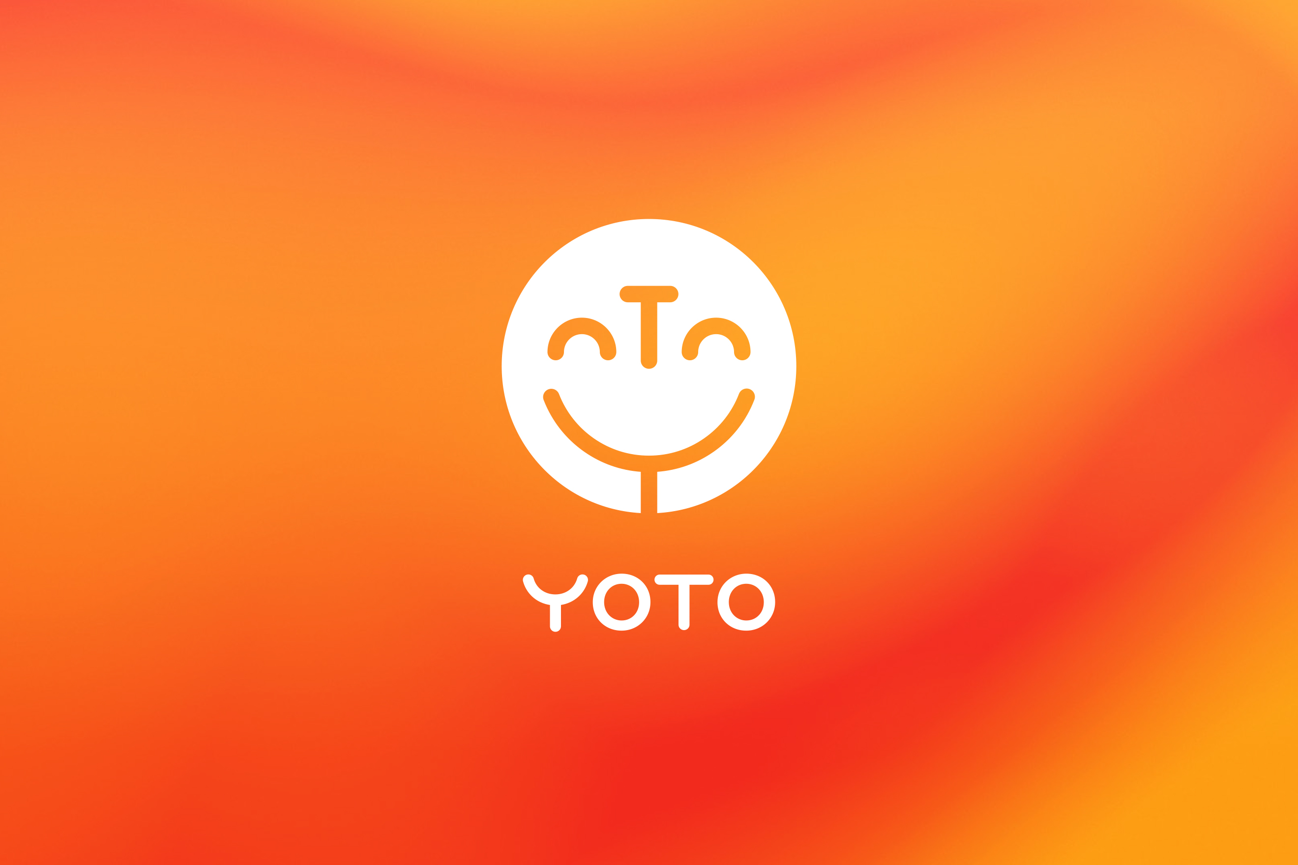 White Yoto logo on orange and yellow background